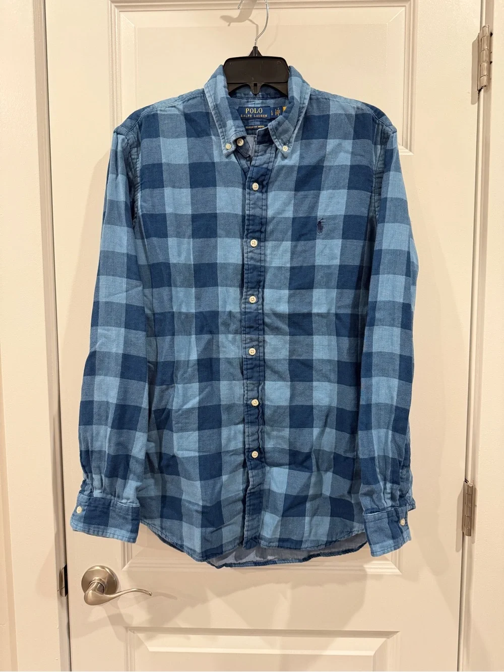 Polo by Ralph Lauren Men’s Blue Classic Fit Plaid Double Faced Shirt sz L